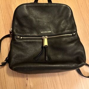 Michael Kors, black pebbled, leather backpack
